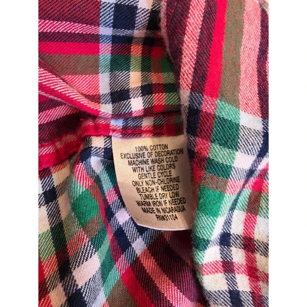 Crown‎ & Ivy 5 Plaid Red Green Navy Long Sleeve Button Down Shirt 100% Cotton